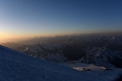 04A Sunrise On Mountains To The East Include Ullukara, Kavkaza, Bzhedukh On The Right From Mount Elbrus Climb
